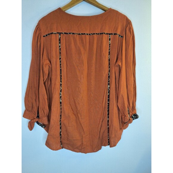 JOHN MARK Popover Top Women's Sz L Animal Trim Coastal Boho Lagenlook Mature - Picture 4 of 14